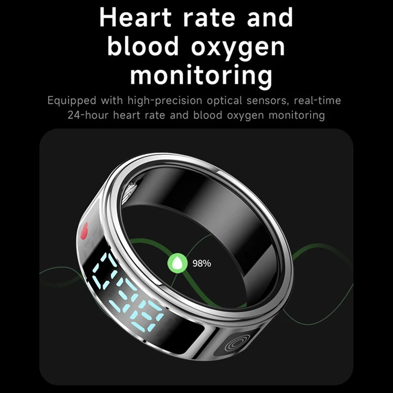WISH SR08 Smart Ring For Men Women LED Display Screen Heart Rate Blood Oxygen Monitoring Multi Sports Modes 5ATM Waterproof Oasis Select