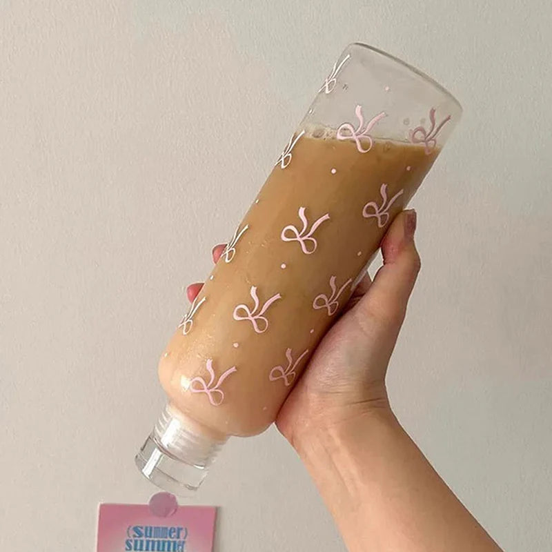 1pcs 500ML Kawaii Bow Plastic Water Bottle With Time Scale Transparent Water Cup Outdoor Sports School Drinking Water Bottle Oasis Select