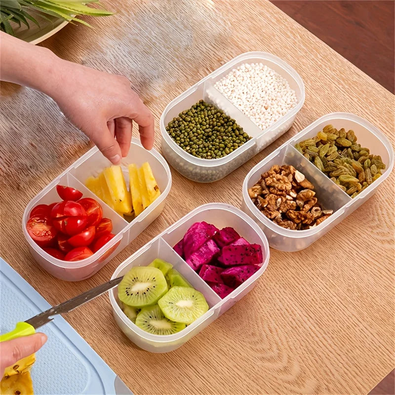 Dual Compartment Food Storage Container Plastic Sealed Easy Clean Reusable for Spices Herbs Lunch Kitchen Camping Office Oasis Select