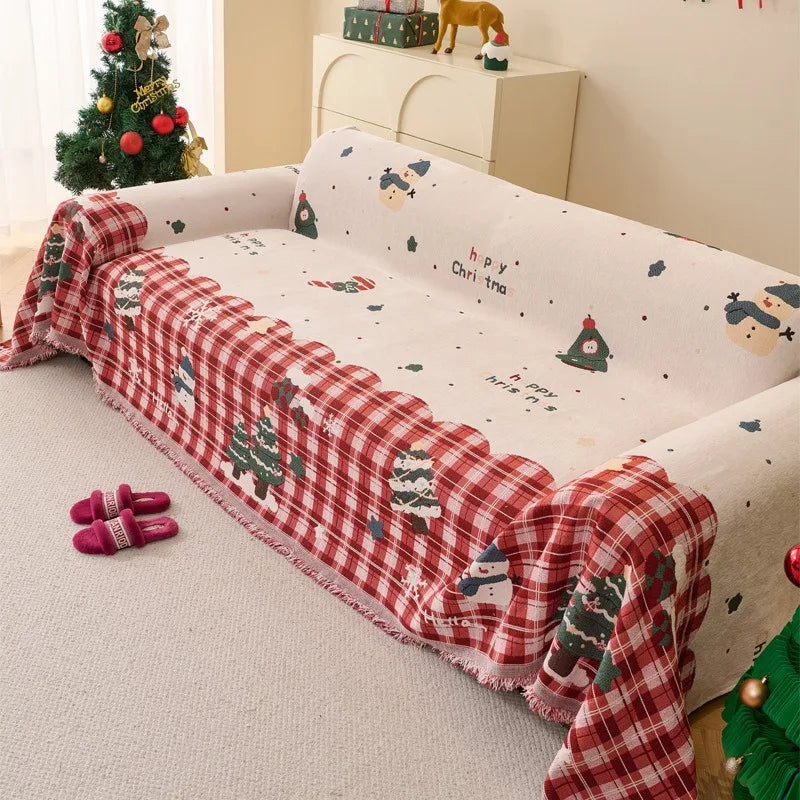 New Christmas Sofa Towels with A Festive Atmosphere All Inclusive Snow Neil Festive Skin-friendly and Soft Home Furnishings Oasis Select