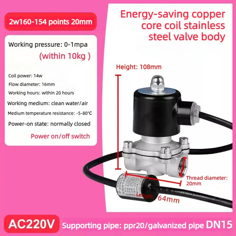 Lectric Solenoid ValveDN15/20/25 1/2" 3/4" 1" Energy Saving Non Heating Normally Closed Pneumatic Water Oil Air AV220V DC24V Oasis Select 2W15 DN15 AC220V Energy-saving model