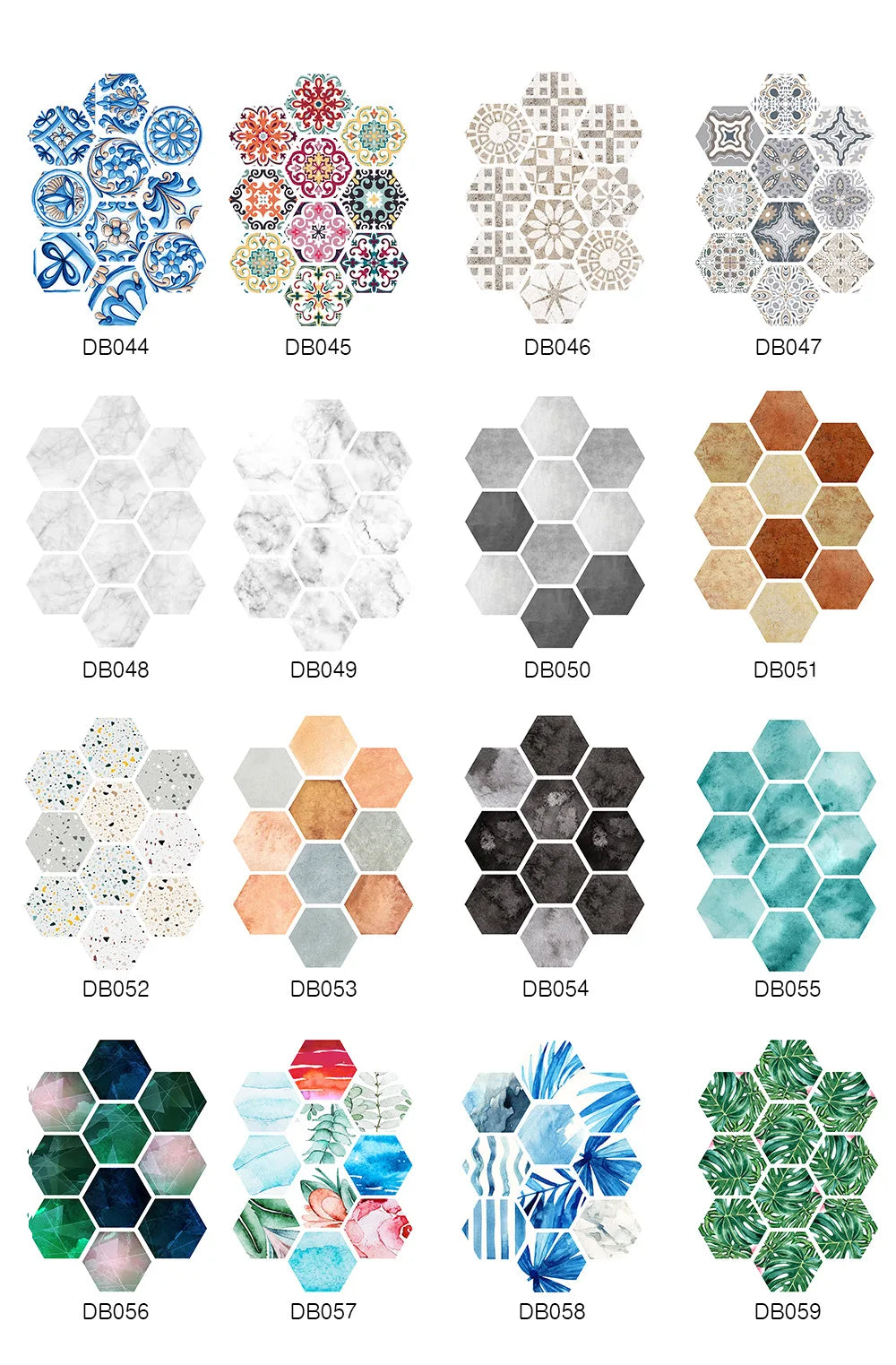 Stereoscopic simulation hexagonal self-adhesive ceramic tile decorative anti-skid coating twill film floor tile wall decor Oasis Select