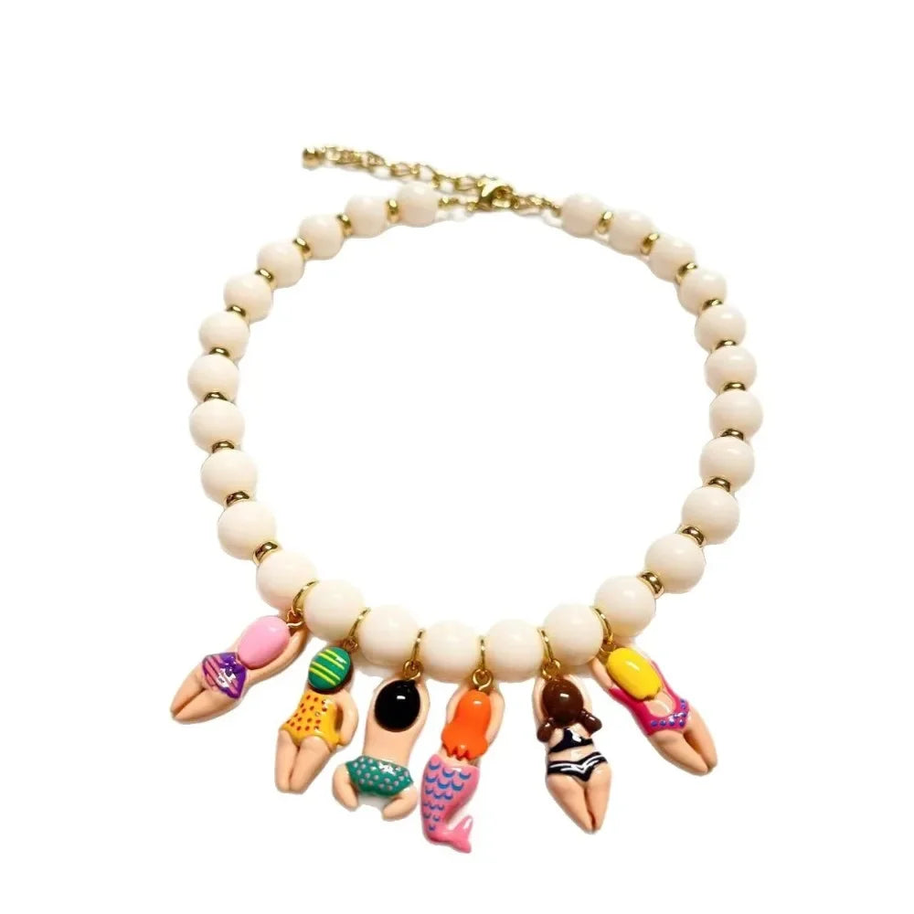 New Bikini Doll Necklace Adjustment Imitation Stone Neck Chain Handmade Gift Beads Chain Necklace Accessories Oasis Select Light Yellow Gold Color