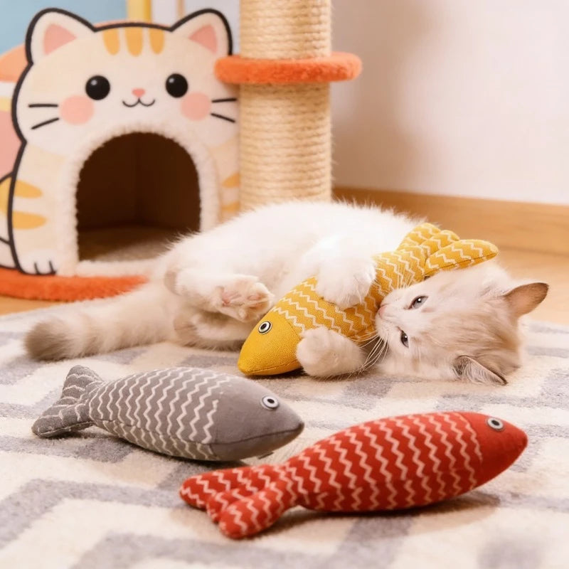 1pcs Interactive Catnip Fish Toys for Cats Plush Kitten Chew Bite Toy with Crinkle Sound Teeth Cleaning Pet Toy for Indoor Cats Oasis Select