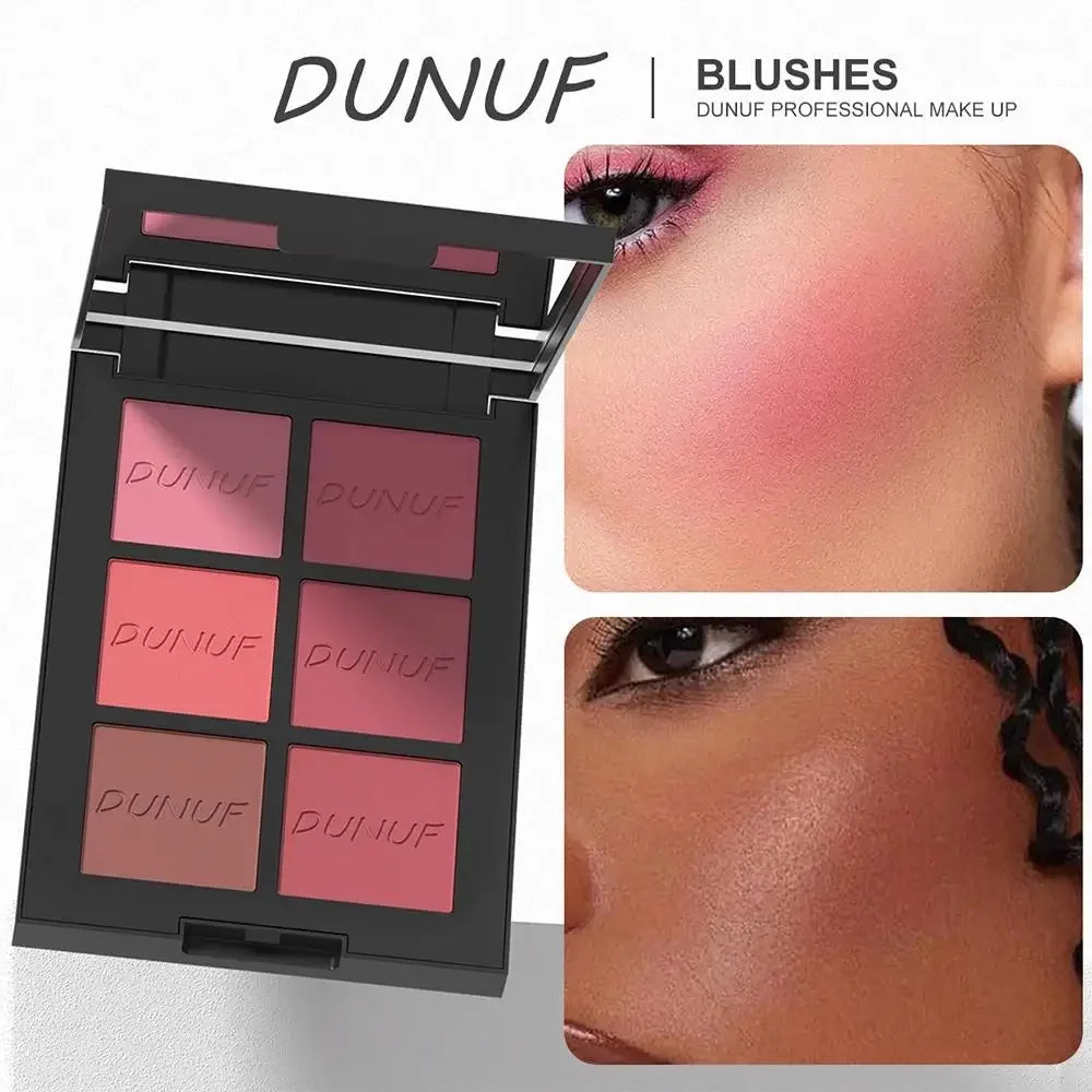 DUNUF 6-Color Blush Palette – Matte, Shimmer & Highlighter