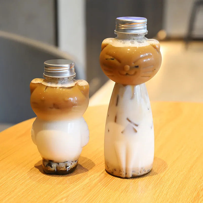 12/17oz Adorable Cat Shaped Water Bottles Milk Tea Coffee Juice Portable Plastic Cup Christmas Party DIY Drinking Container Oasis Select AS 350ml