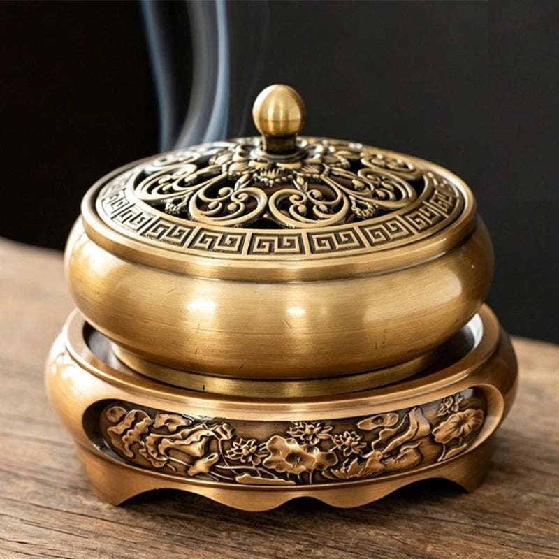 Zen Pond Moonstyle Incense Burner Golden Lotus Flat Base Censer Home Indoor Aromatherapy Holder for Sandalwood & Incense Sticks Oasis Select