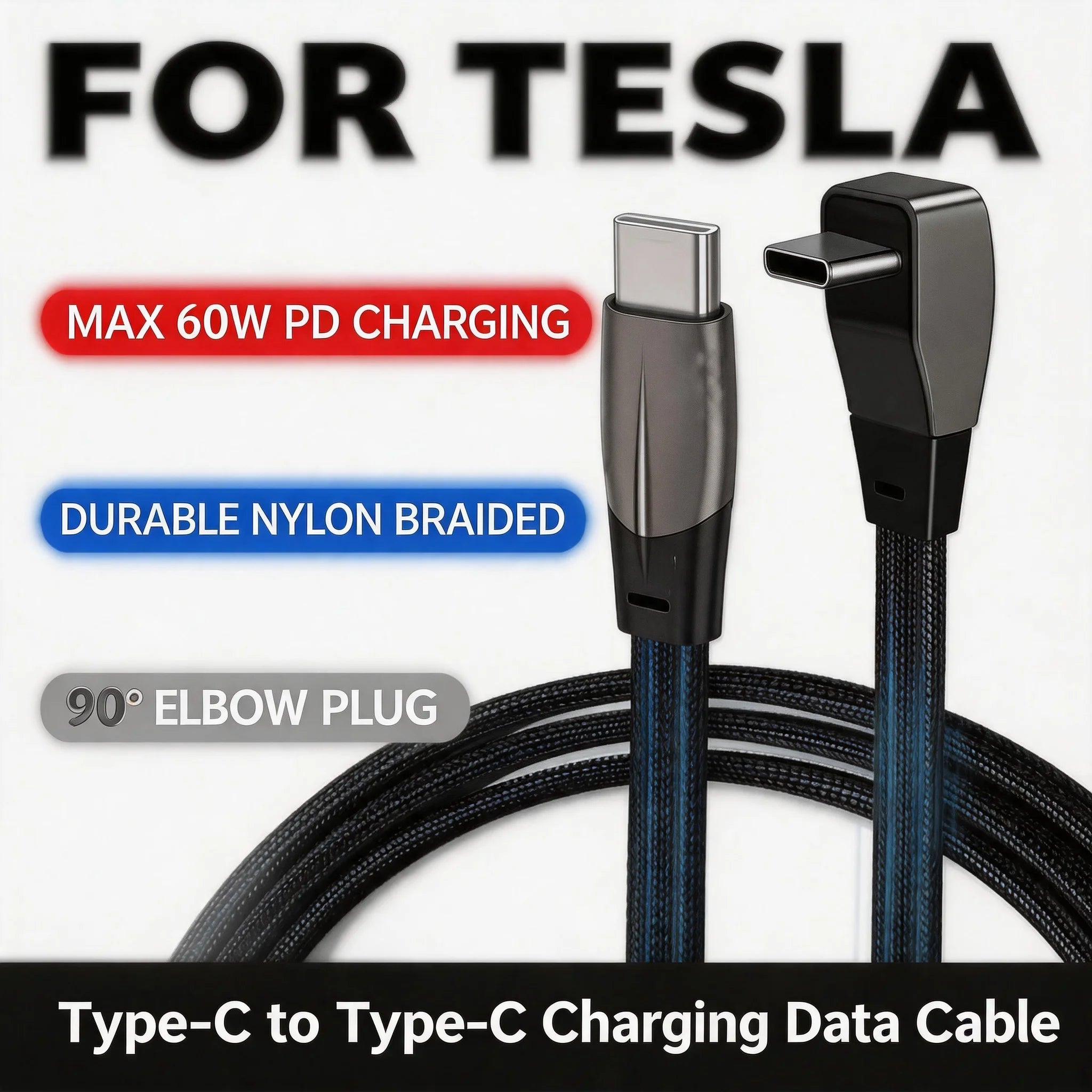 1m Cable 60W Fast Charging Elbow Charger For Tesla Model 3 Highland Model Y Juniper Phone Data Charging PD Charge Accessories Oasis Select