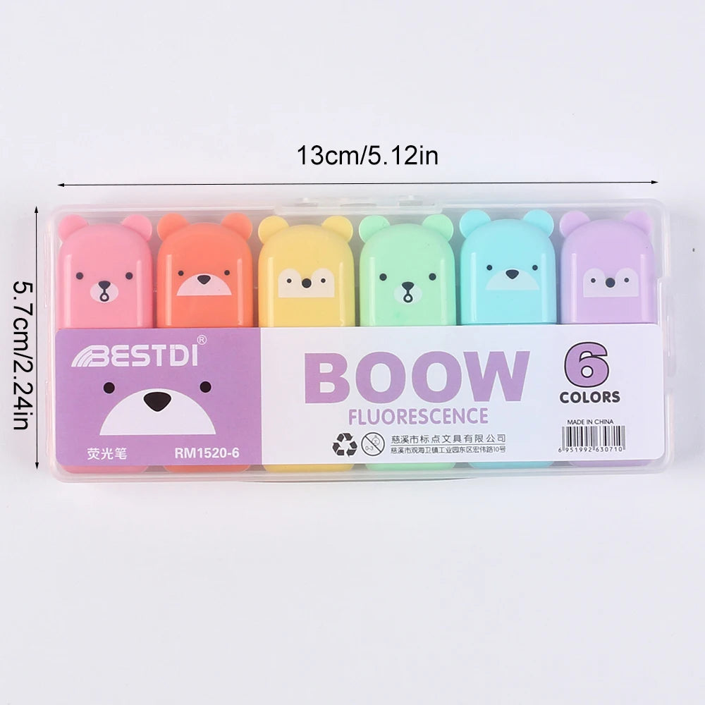 4/5/6Pcs Mini Highlighter Pens Bear Macaron Colors Highlighting Stationery Drawing Noting School Supplies Oasis Select 6Pcs Set