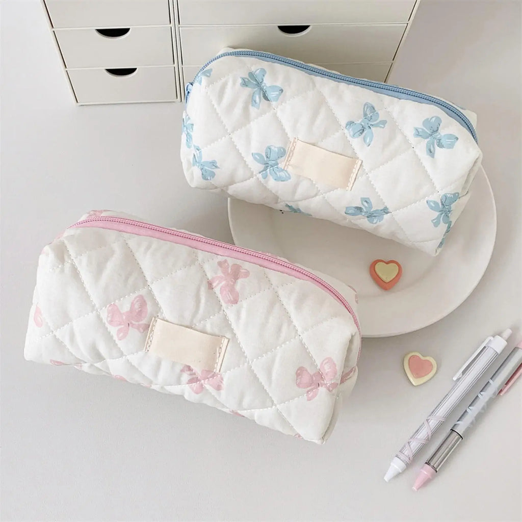 Cute Pencil Case Aesthetic Pen Holder with Bow Pattern Cosmetic Organizer Portable Case Toiletry Makeup Pouch for Student Oasis Select