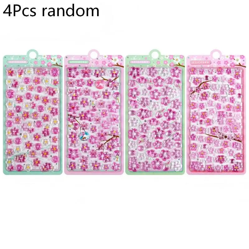 Sweet 3D Cherry Blossom Sticker Romantic Trendy Relief Flower Stickers DIY Scrapbooking Notebook Stationery Decal Decoration Oasis Select 4Pcs