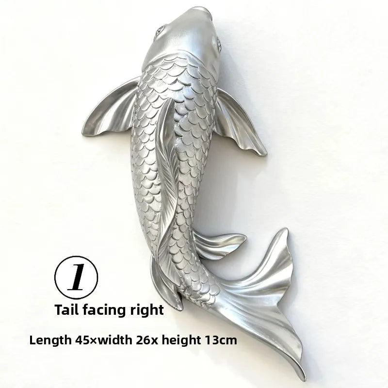 Lucky Koi Fish 3D Wall Decor, Resin Stereoscopic Carp Wall Hanging, Creative Wealth Feng Shui Home Art Wall Sticker Ornament Oasis Select F Right
