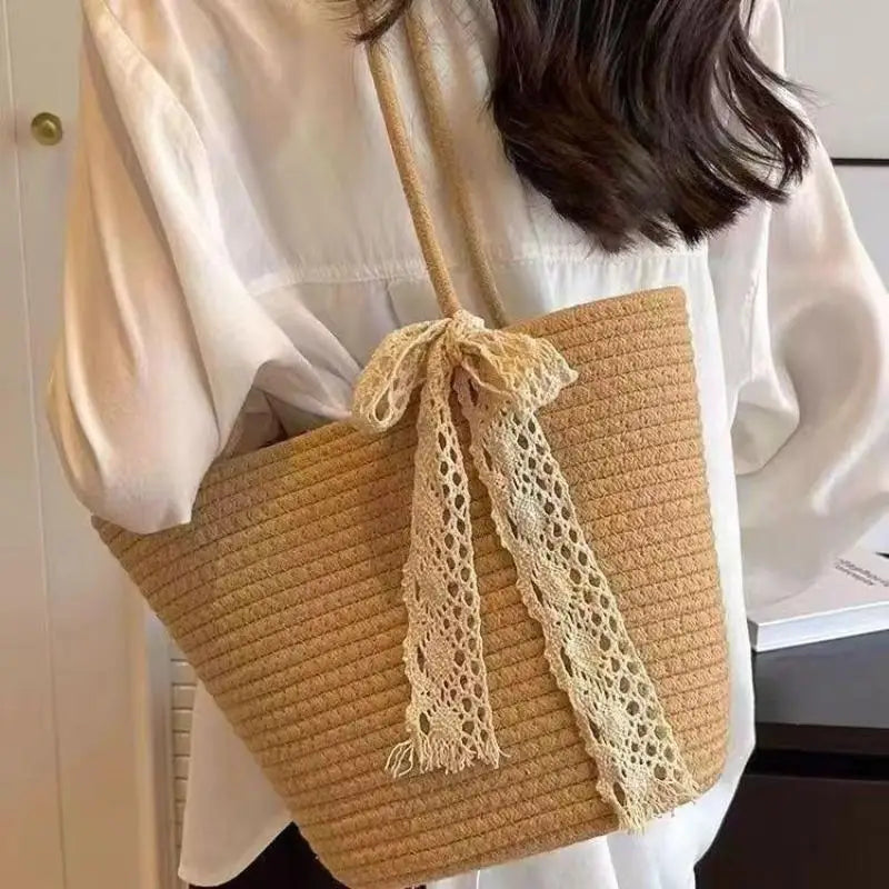 Woven Straw Tote Bag – Lightweight Beach & Shopping Bag