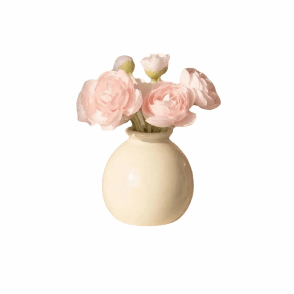 Minimalist Ceramic Vase & Artificial Rose Set | Home Decor