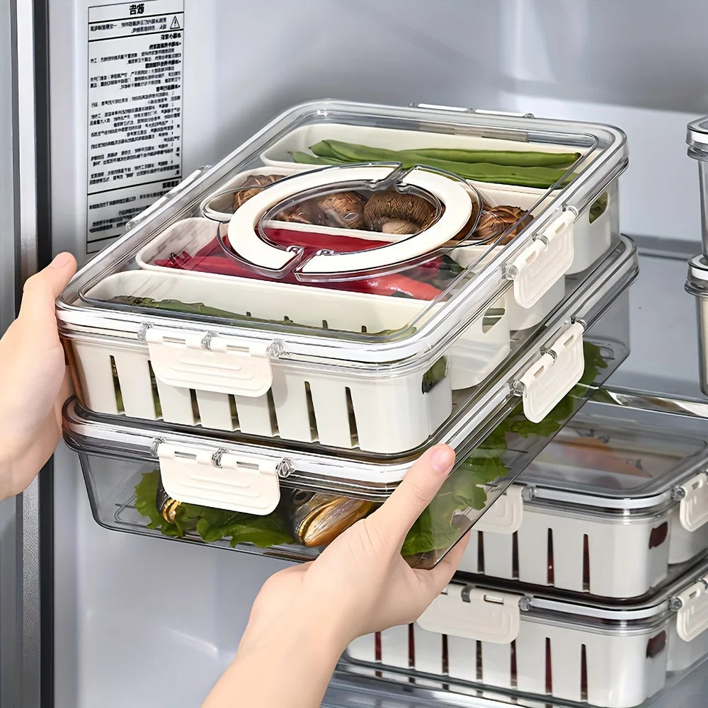 Modern plastic snack tray with lid and handles - Portable 2/4 compartment food storage box with window lid for travel Oasis Select