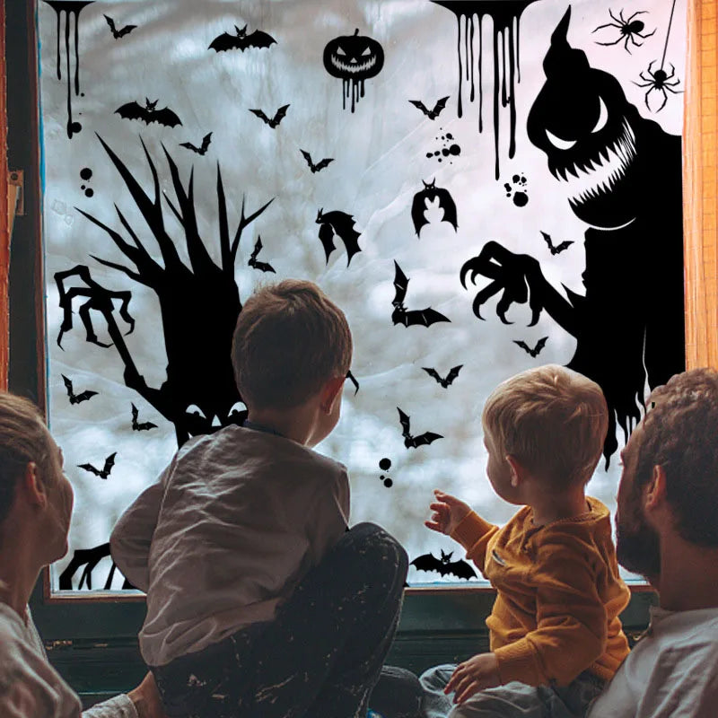Halloween Window Sticker Giant Ghost Monster Witch Death Skeleton Bloody Poster Electrostatic Stickers for Helloween Party Decor Oasis Select