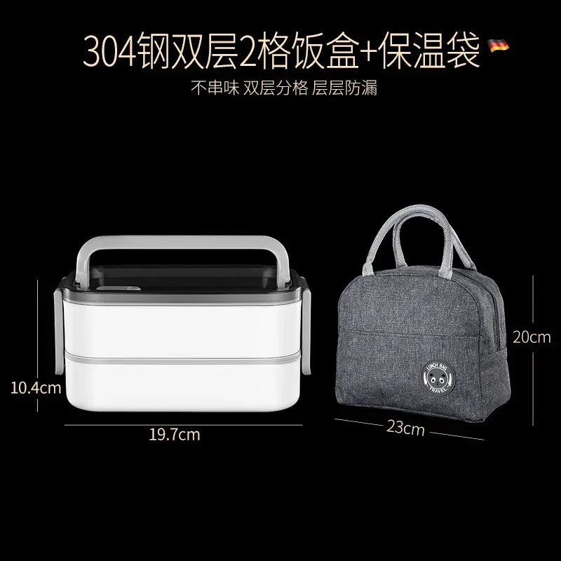 2 Layers Lunch Box with Lunch Bag 304 Stainless Steel for Adults Kids School Office Microwavable Portable Bento Food Containers Oasis Select White 2 2
