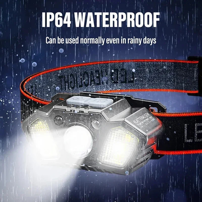 LED Induction Mini Strong Light Headlight Charging Work Light Waterproof Outdoor Multifunctional Camping Light Fishing Light Oasis Select
