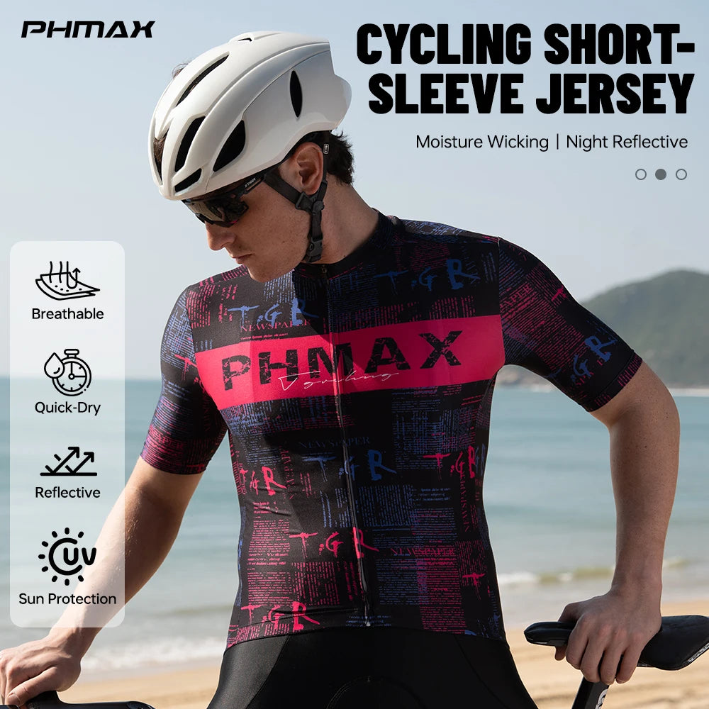 PHMAX Men Cycling Jersey Summer Cycling Short Sleeve Lightweight Breathable Road Bicycle Shirts Pro Race Slim MTB Jersey for Man Oasis Select