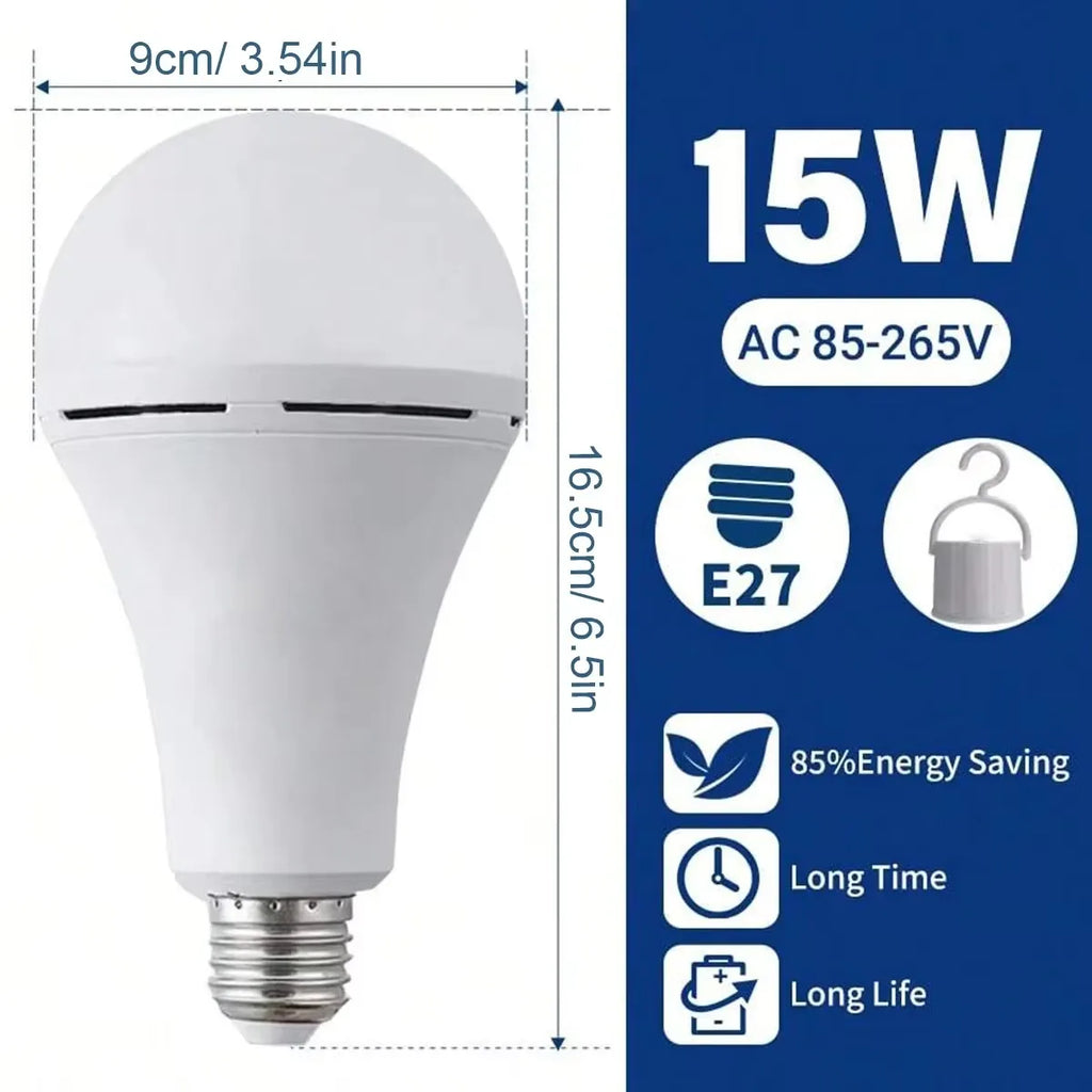 E27 High Brightness Emergency LED Lamp Bulbs 15W Rechargeable Light Bulb Outdoor Camping Fishing Portable Household Lantern Oasis Select 15W 1PC