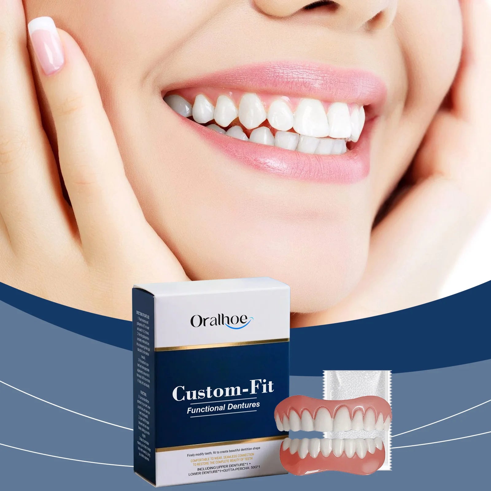 Silicone Denture Kit Temporary Orthodontic Upper Lower Set Fake Tooth Oral Care Easy Use Whitening Dentures Simulation Braces Oasis Select