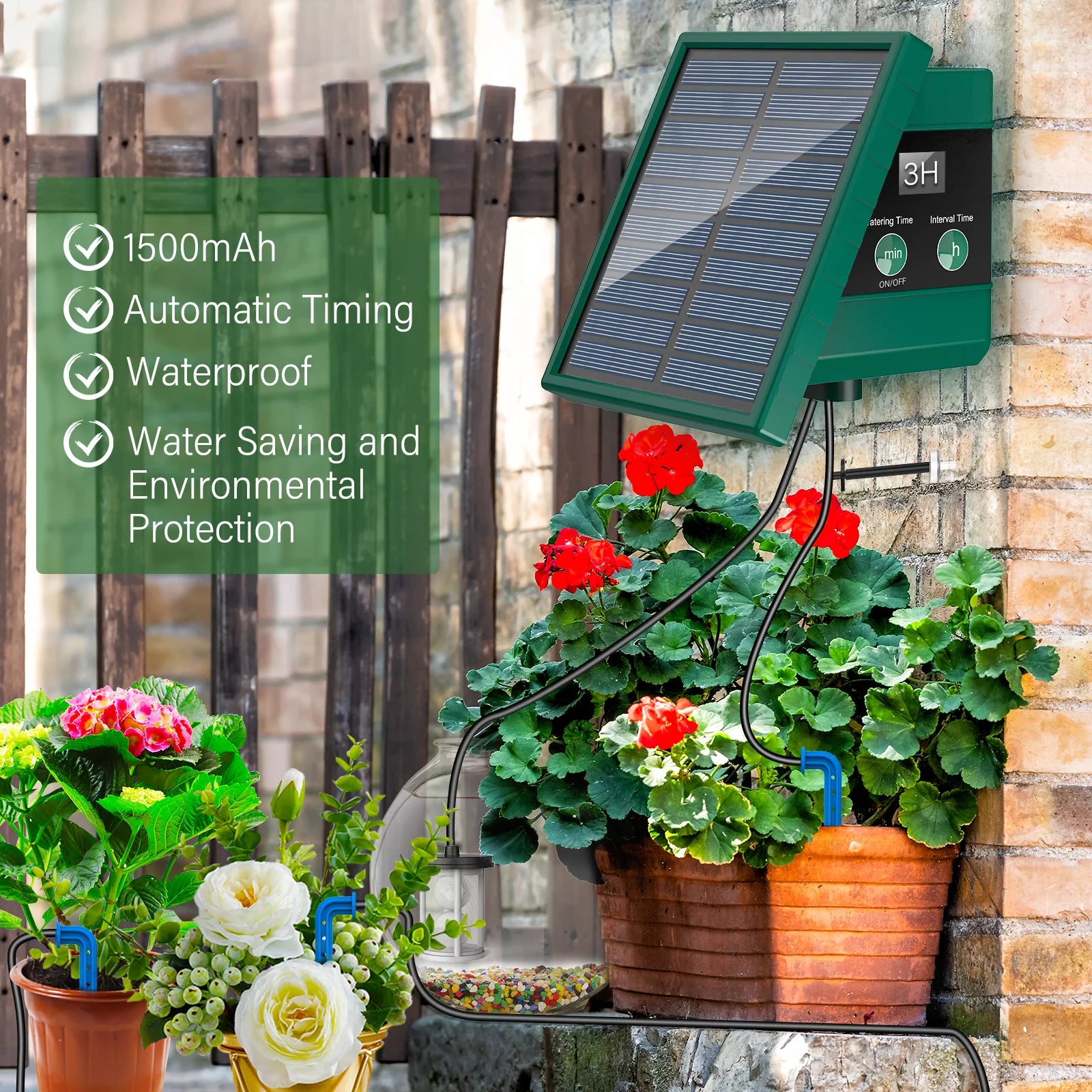 Solar Irrigation System, Automatic Watering System with 10M Hose and 10 Drip Tips for In/Outdoor, DIY Garden Balcony Terrace Etc Oasis Select