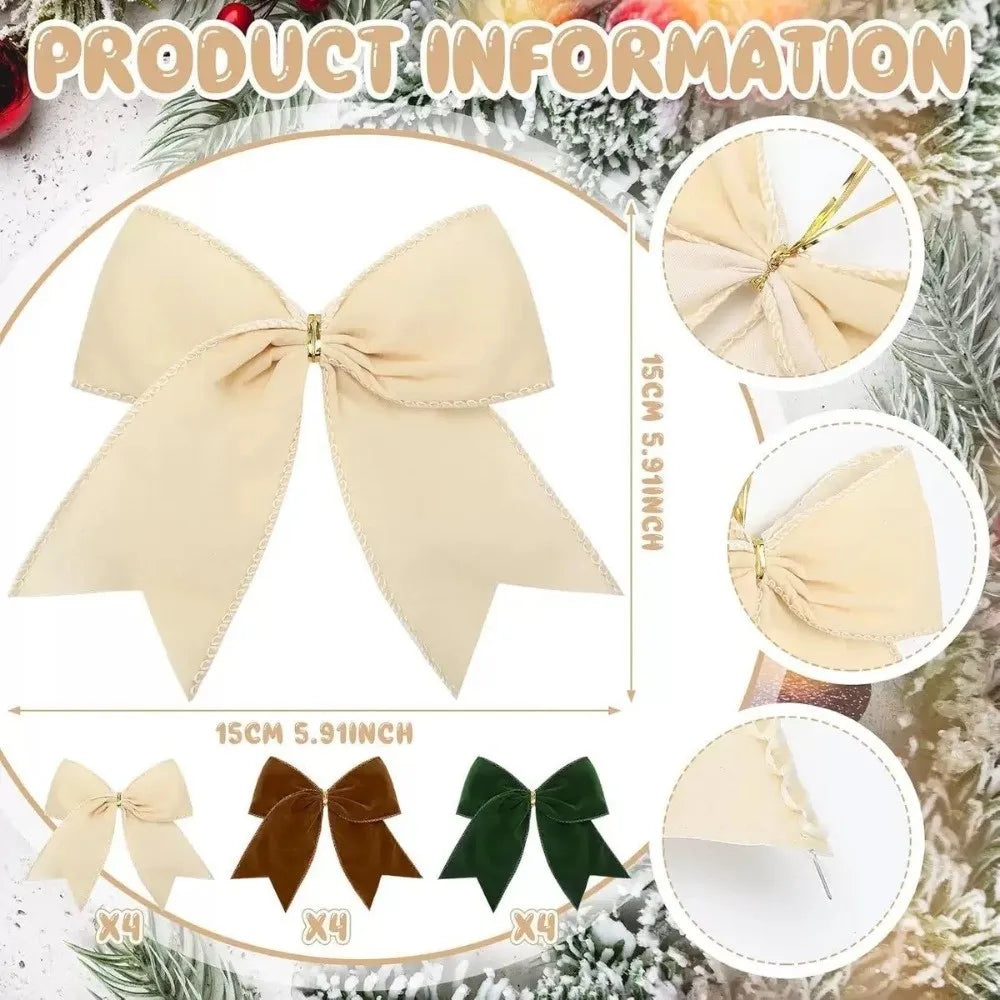 4-Pack Velvet Christmas Tree Bows – DIY Wreath Ribbon Décor