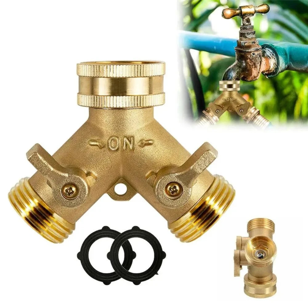Garden Hose Connector Brass Hose Splitter with Solid Brass Handle Y-shaped Valve Brass Water Garden Hose Adapter Two-way Oasis Select