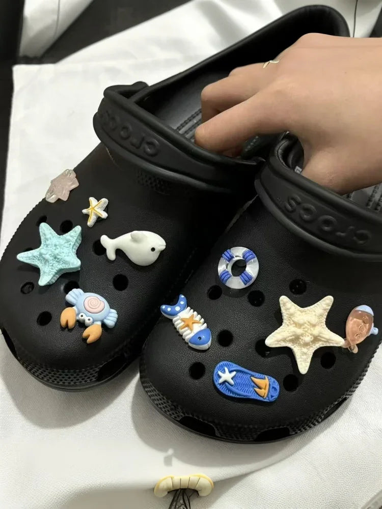 1set Cute Summer Ocean Series Set Removable Simulated Fish Starfish Shoe Accessories DIY Removable Slippers Accessories Gift Oasis Select