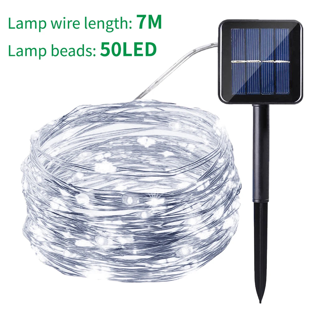 7M/12M LED Solar String Fairy Lights Outdoor Path Garlands Lamp Patio Waterproof Christmas Wedding Garden Street Lights Oasis Select 7M White