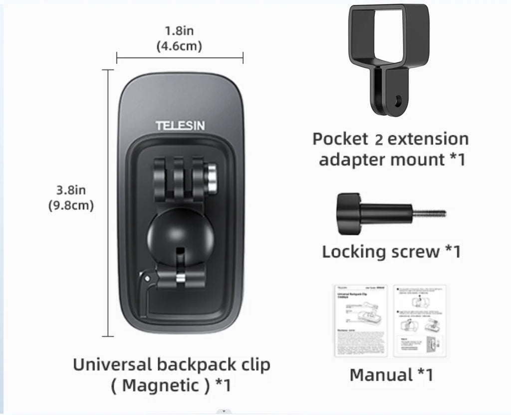 Magnetic Backpack Clip Mount for DJI OSMO Pocket 3 | 360° Ball