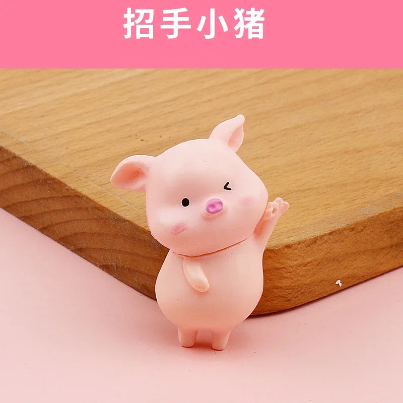 Cute Cartoon Pink Pig Figurine Miniaturas Ornament Resin Piggy Statue Collection Toy Fairy Garden Mini Miniatures Oasis Select C