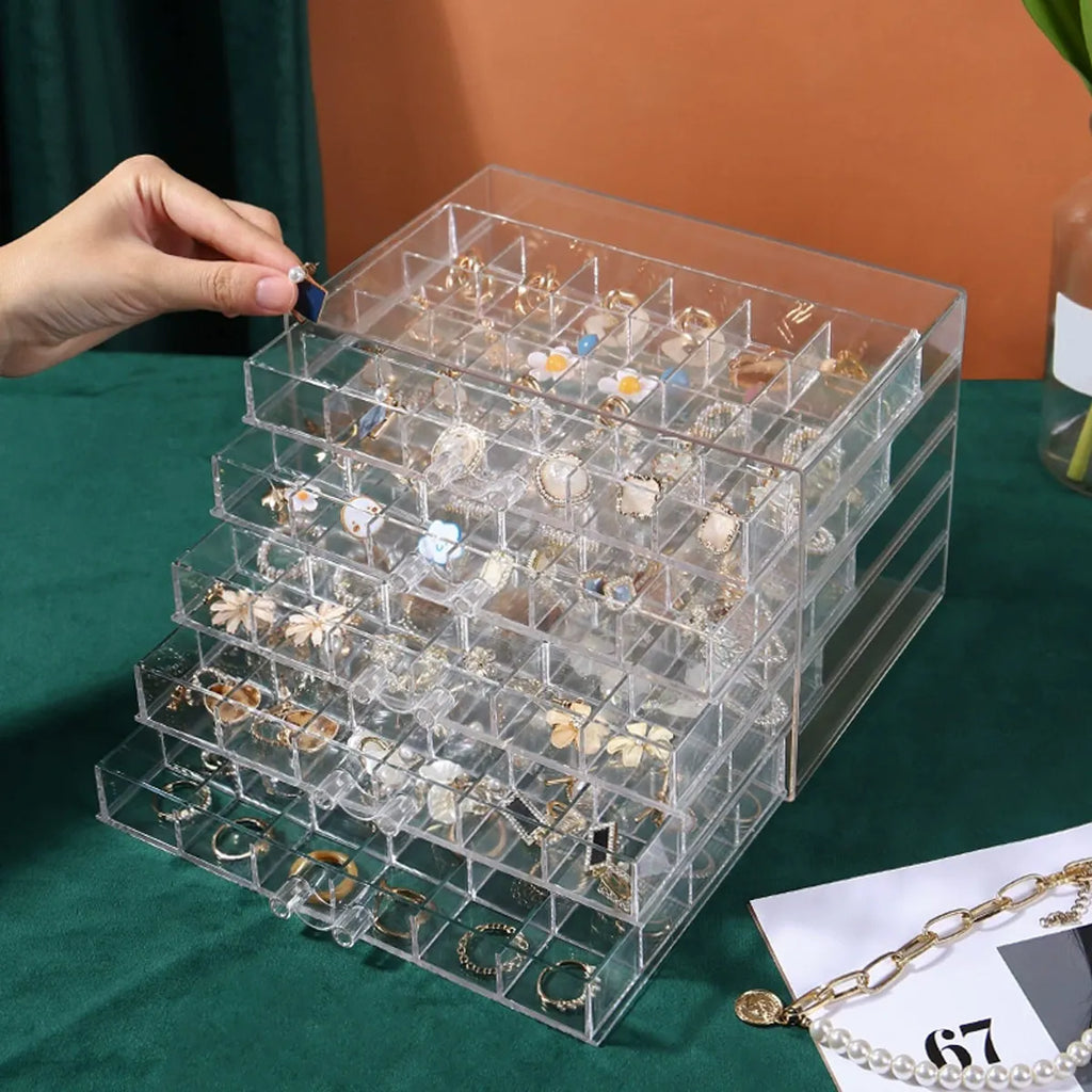 1pc Jewelry Drawer Storage Box, Transparent Display Box, Earring, Ring, Necklace Organizing Container with Compartments Oasis Select