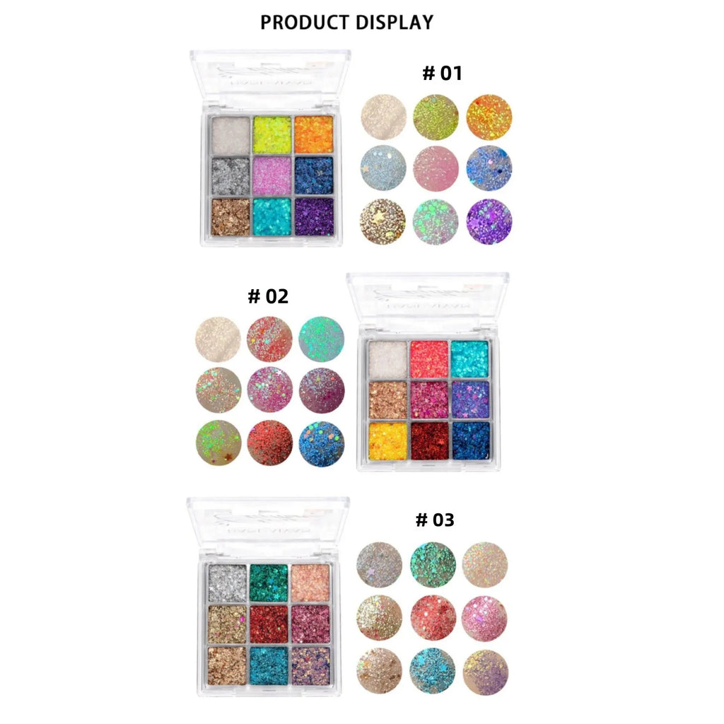 Handaiyan 9-Color Glitter Eyeshadow Palette – Shimmer Party Makeup Glitter Eyeshadow Palette Oasis Select