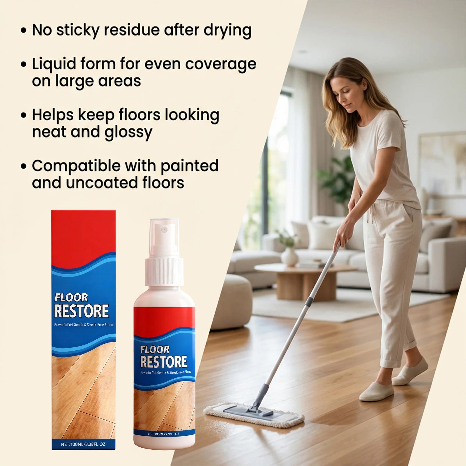 Wood Floor Polish Cleaner Removes Dirt Stain and Grime Restores Shine Brightening Floor Restore Spray Daily Home Cleaning Tool Oasis Select