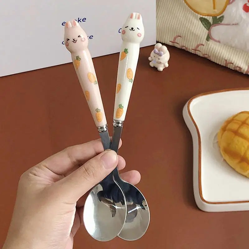 Cute Cutlery Set Cartoon Bunny Stainless Steel Cutlery Kit Mirror Polished Flatware Sets Spoon and Fork Set in Storage Box Oasis Select