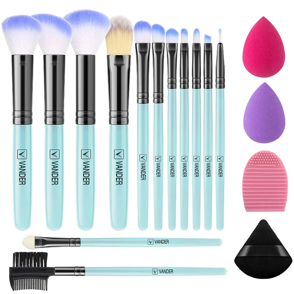 Soft Fluffy Makeup Brush & Sponge Set – Blush, Eye & Foundation Makeup Brush Set Oasis Select 13BU-PF