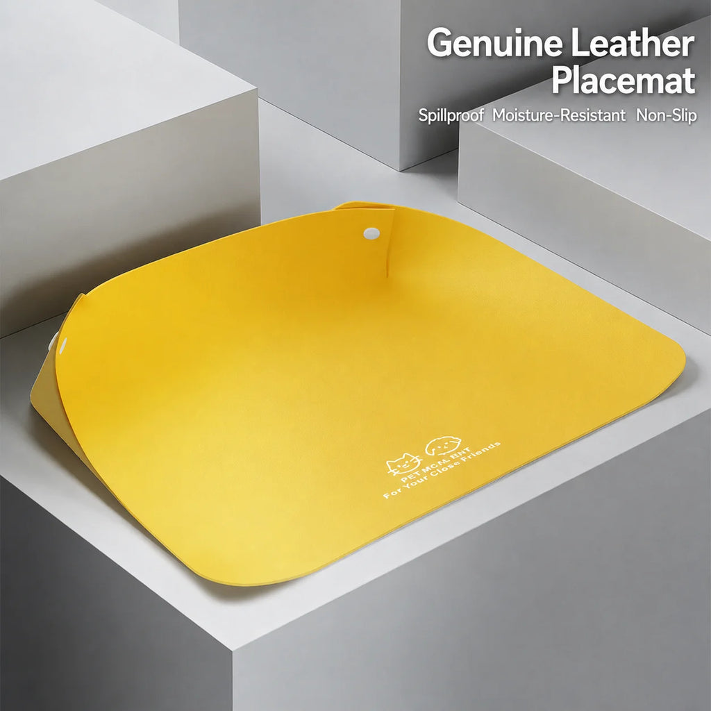 PU Leather Pet Feeding Mat – Waterproof Non-Slip Bowl Holder
