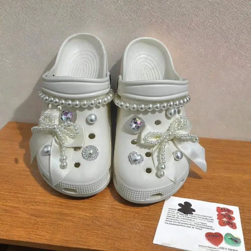 Elegant Rhinestore Bowknot Clogs Accessories Summer 2026 Woman's Luxury DIY Shoes Charms Set Y2K Metal Heart Shoes Decorations Oasis Select