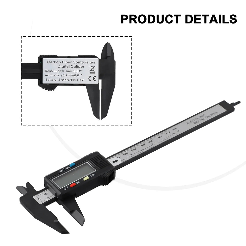 Digital Caliper 150mm Carbon Fiber – Inch & MM Vernier Tool Digital Measuring Caliper Oasis Select