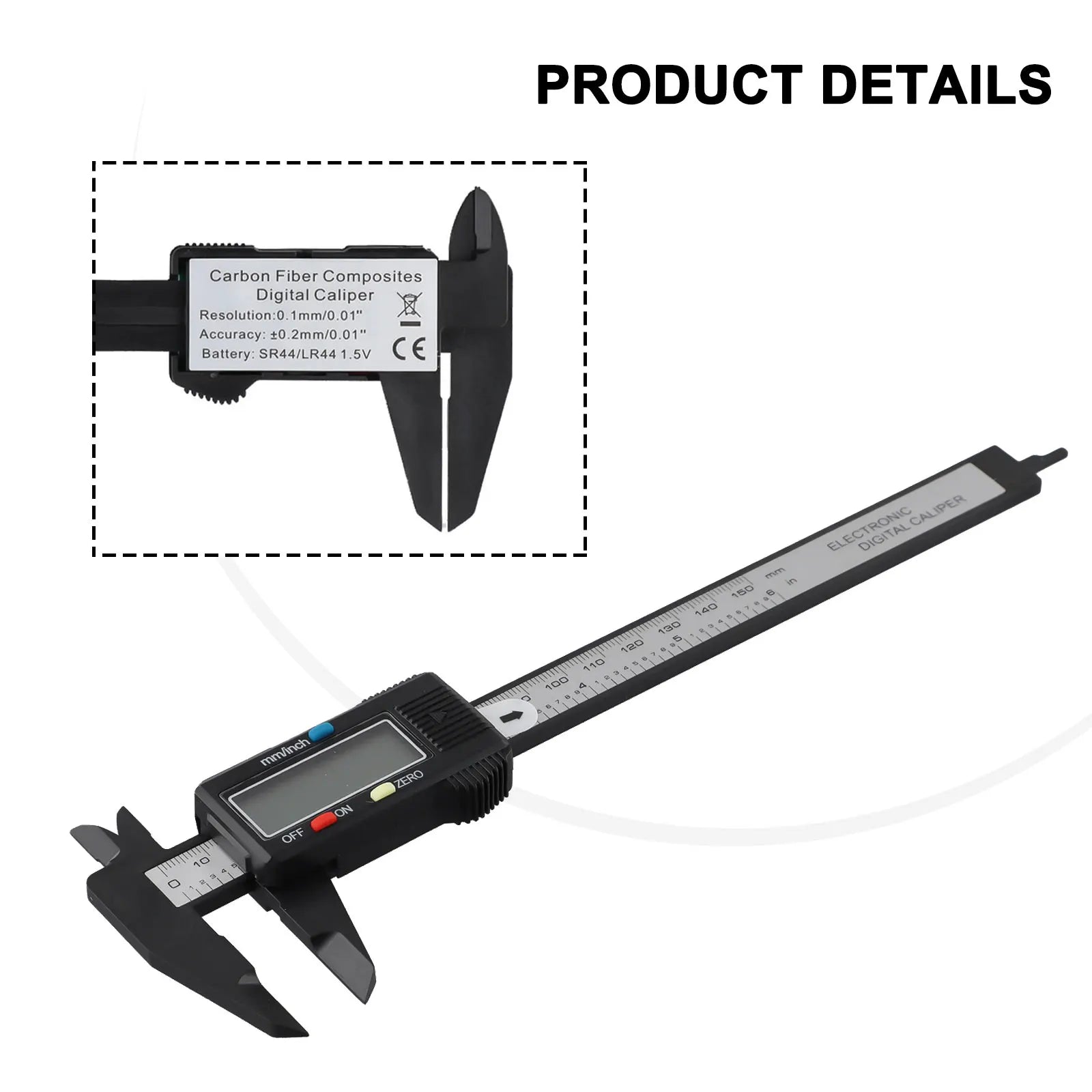 Digital Caliper 150mm Carbon Fiber – Inch & MM Vernier Tool Digital Measuring Caliper Oasis Select