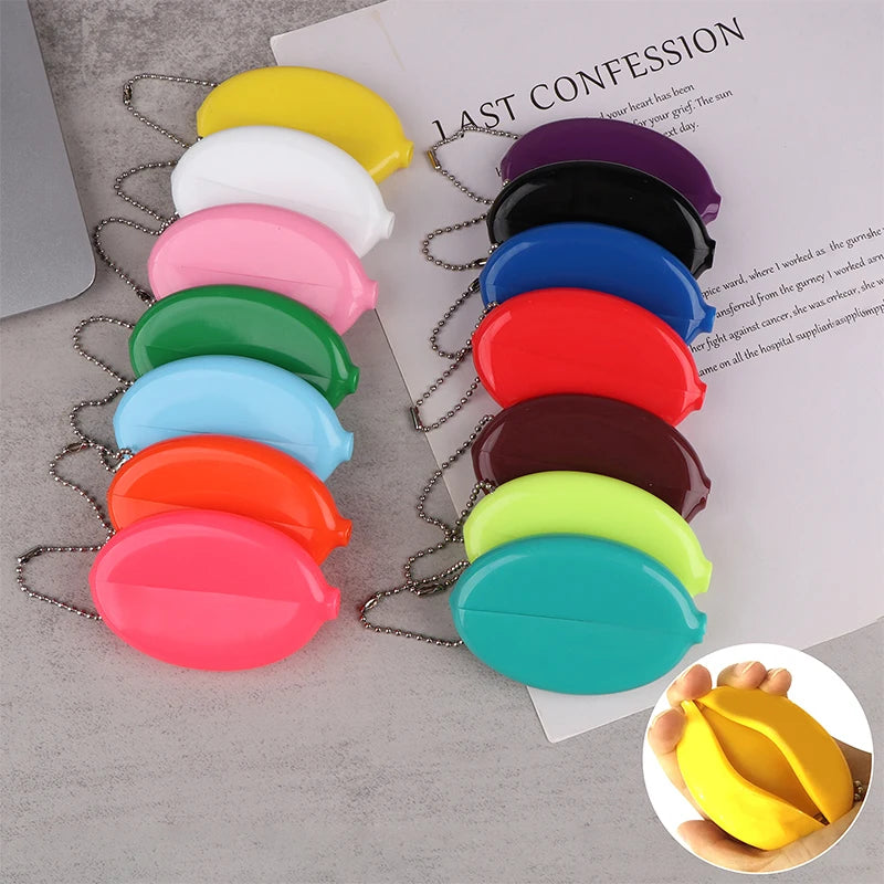 Small Oval Coin Purse Mini Earrings Rings Storage Box With Chain Solid Color PVC Fashion Portable Bag Pendant Oasis Select
