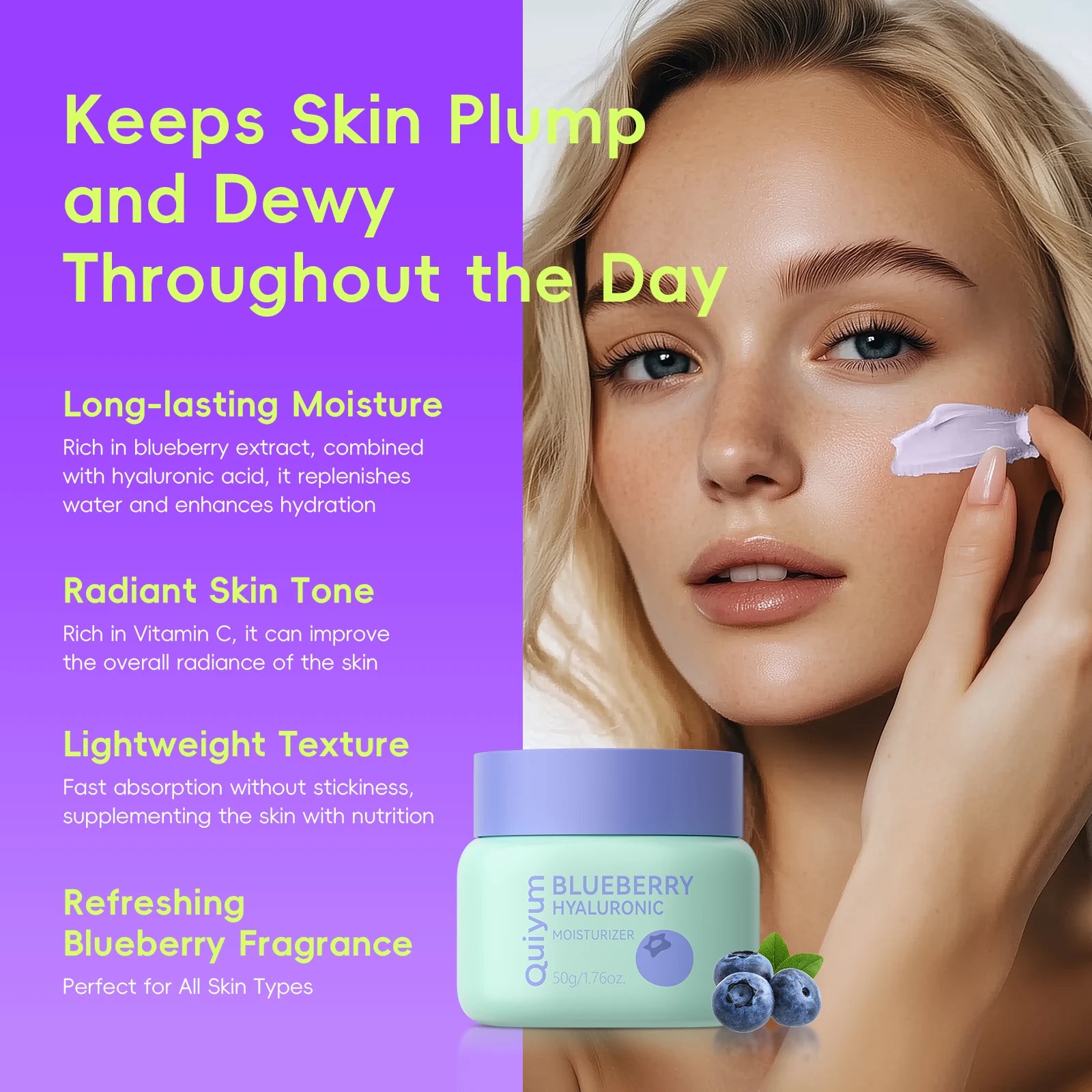 Quiyum Blueberry Hyaluronic Face Cream 50g | Hydrating Glow