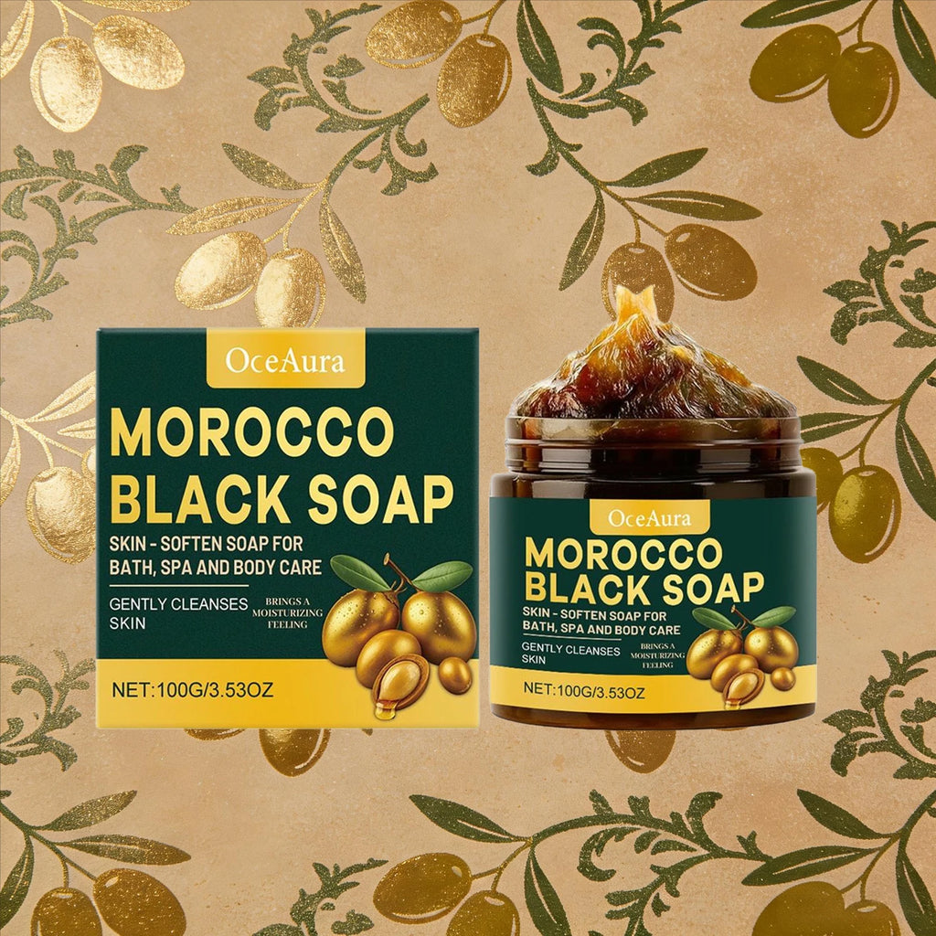 OceAura Moroccan Black Soap – Exfoliating Body Bar 100g