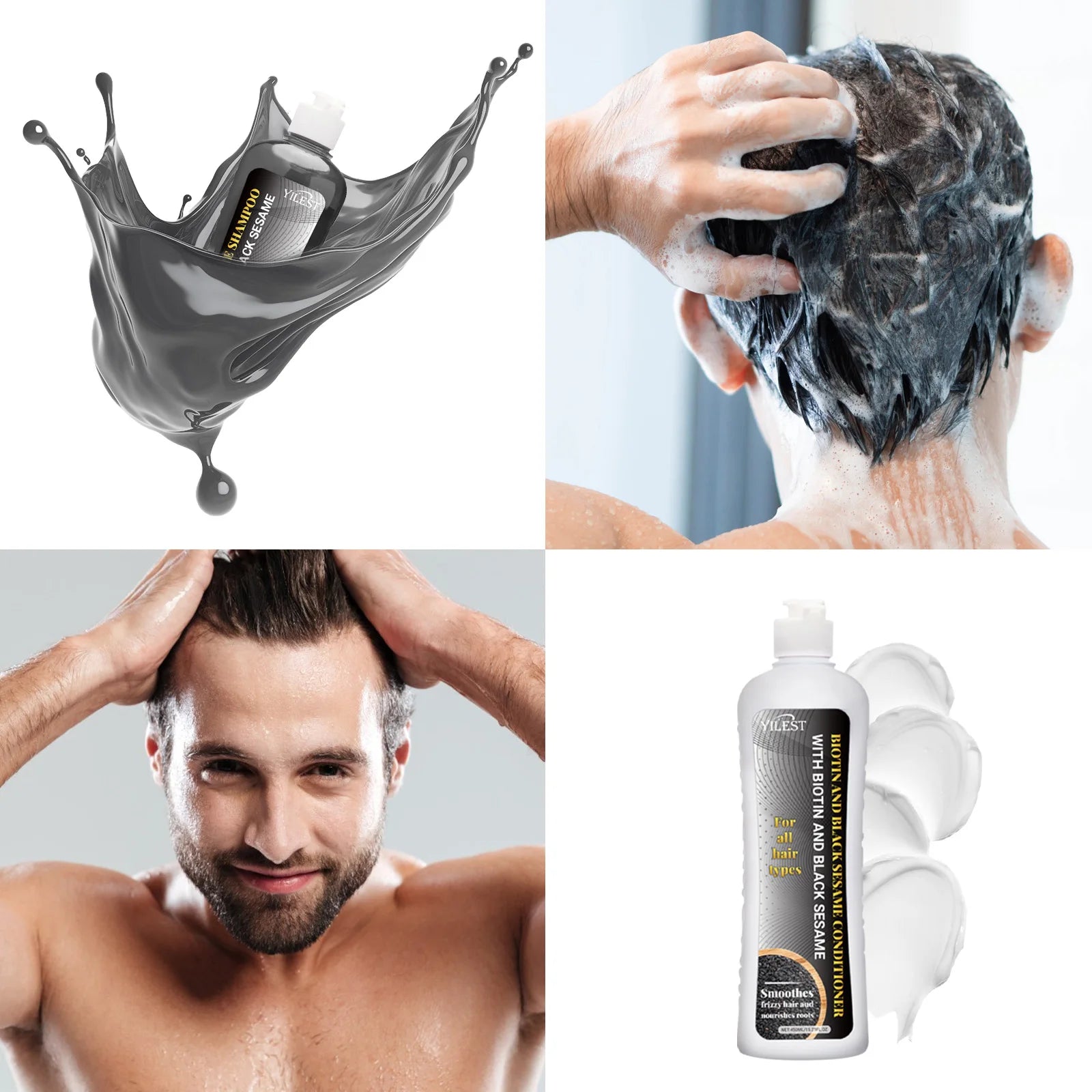 Biotin & Black Sesame Shampoo Conditioner Set Hair Repair Treatment Nourishing & Strengthening 450ml x 2 for All Hair Types Oasis Select