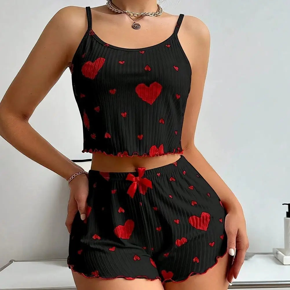 NEW Girl'S Spaghetti Strap Camisoles+Shorts Homewear Print Underwear Pijama Sexy Lingerie Camisoles Tanks Nighty Women Sleepwear Oasis Select