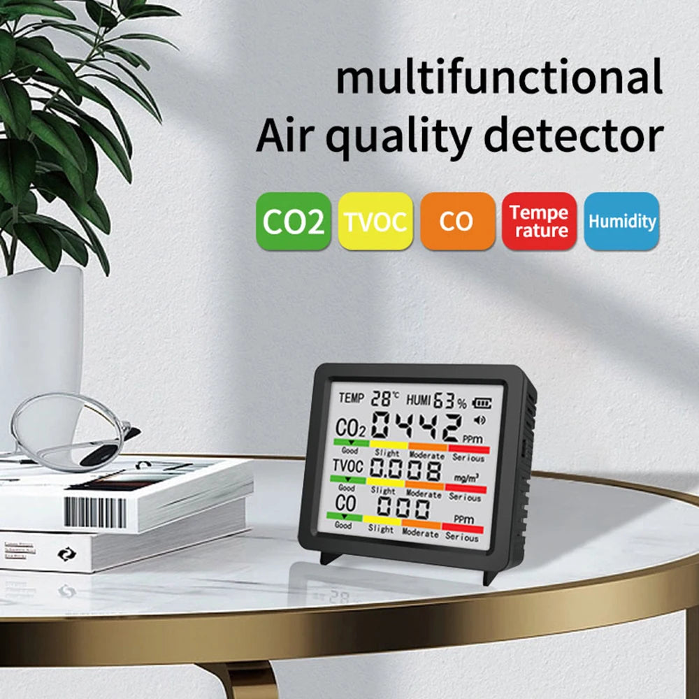5-in-1 LCD Screen Air Quality Detector Temperature Humidity Meter CO2 Tester HCHO TVOC Carbon Dioxide Monitor Type C Interface Oasis Select
