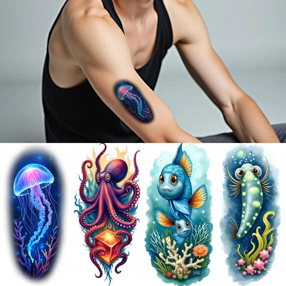 12-Piece Waterproof Temporary Tattoo Stickers – Ocean Design Set
