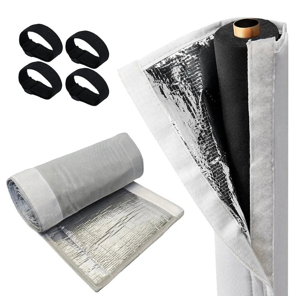 3 Layer Oxford Cloth HVAC Copper Pipe Insulation Cover Zipper Flexible Air Conditioning Pipe Protective Sleeve Oasis Select Grey Strap