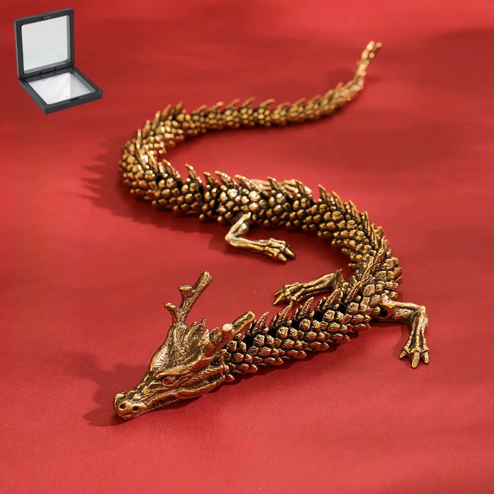 3D Dragon Statue Ornament Moveable Body Joints Ancient Copper Desktop Office ornament Brass Crafts Home Decoration Gifts Oasis Select gold 25cm